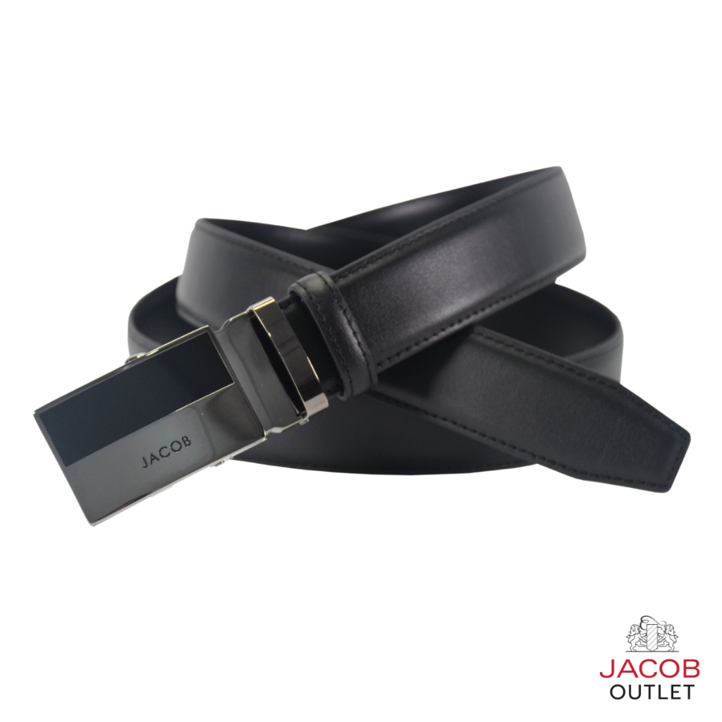 JACOB เข็มขัดหนังเรียบ ดีไซน์หัวเข็มขัดสีดำ/เงิน รุ่น 52240