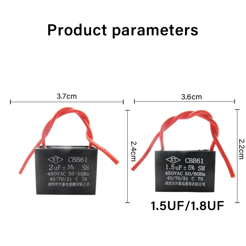 คาปาซิเตอร์ พัดลม​ มีสายไฟ ตัวเก็บประจุ Capacitor คอนเดนเซอร์พัดลม RM CBB61 1.5uF/1.8/2.0/2.5uF อะไหล่พัดลม HATARI thumbnail 5