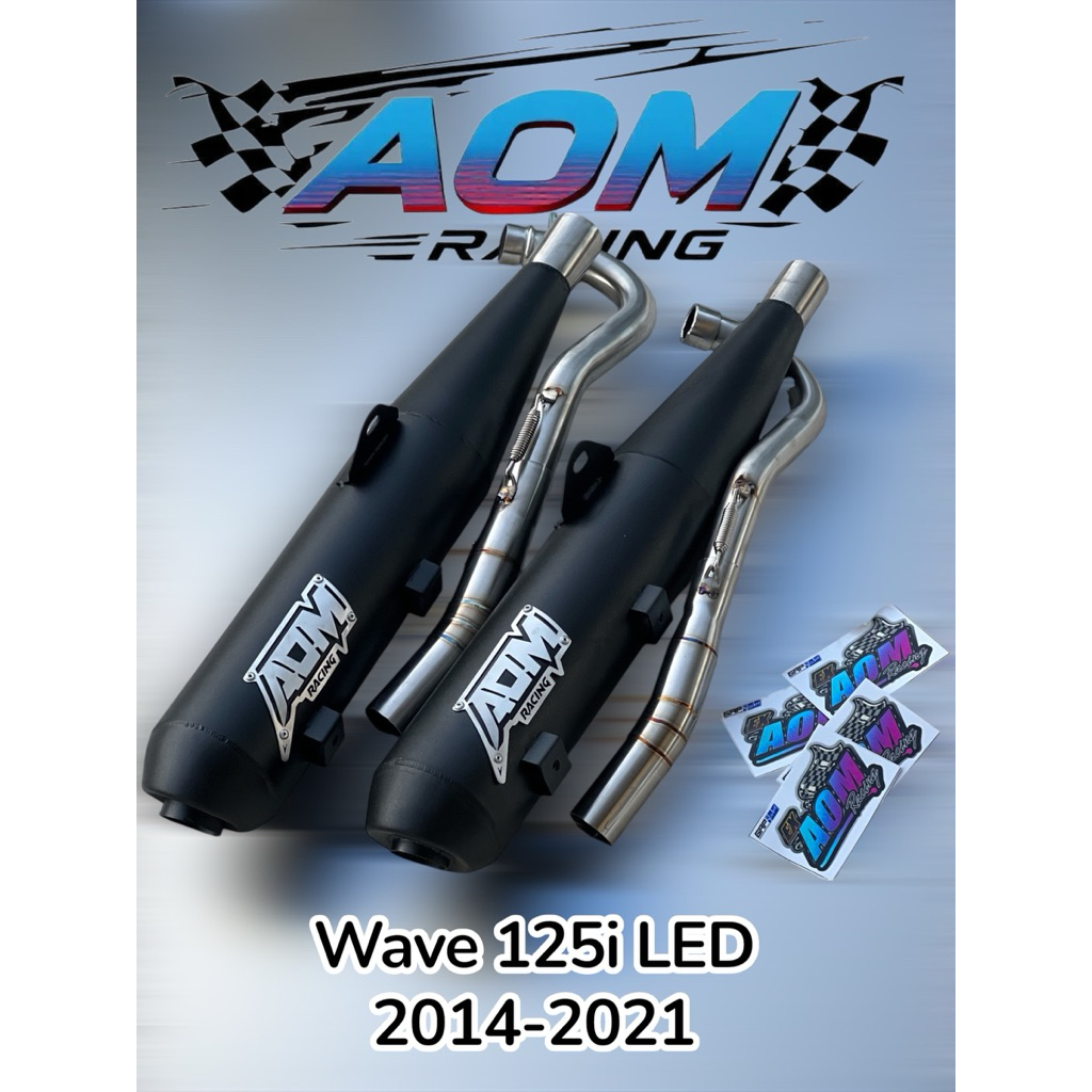 ท่อ AOM Racing wave 125iLED ปลาวาฬ 2014-2022 คอไล่ ป้ายสแตนเลส มีสเปคให้เลือก