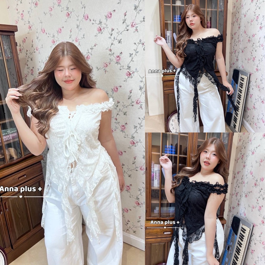 /AN/เสื้อลูกไม้ฝรั่งเศส ไซส์อก36-50 แต่งสายกรุยกราย ใส่แล้วน่ารักดูมีอะไร ผ้านิ่มทรงสวย #เสื้อไซส์ใหญ่ สาว อ้วน พลัสไซส์