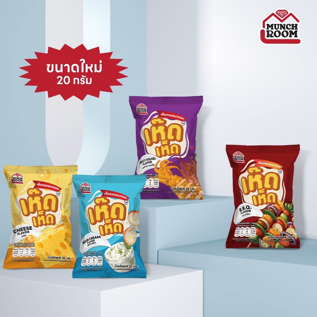 Munchroom - เห็ดทอดอบกรอบ  อันดับ 1 ลูกค้าเลือกมากที่สุด เห็ดเห็ด ขนาดใหม่ 20 กรัม