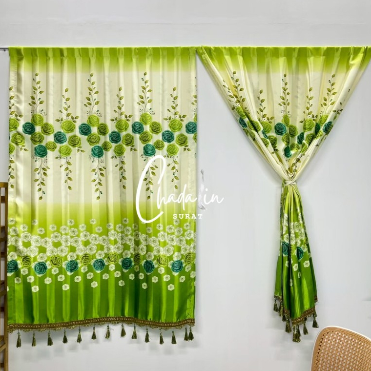 ผ้าม่านแบบสอดลวดลายดอกกุหลาบผ้าพิมลาย 2 หน้า ผ้าหนาสีสวยสดใสความสูง150เซนติเมตรมีสายผูกเย็บติดด้านข้าง - รูปที่ 3