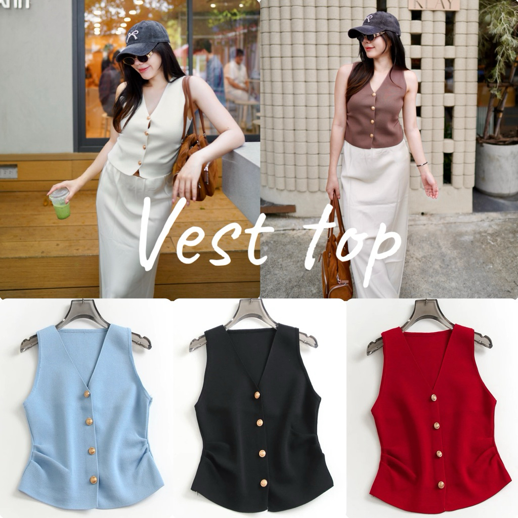 PICHA_BRAND : GILDED MUSE Vest TOP เสื้อกั๊กแขนกุดงานกระดุมทอง