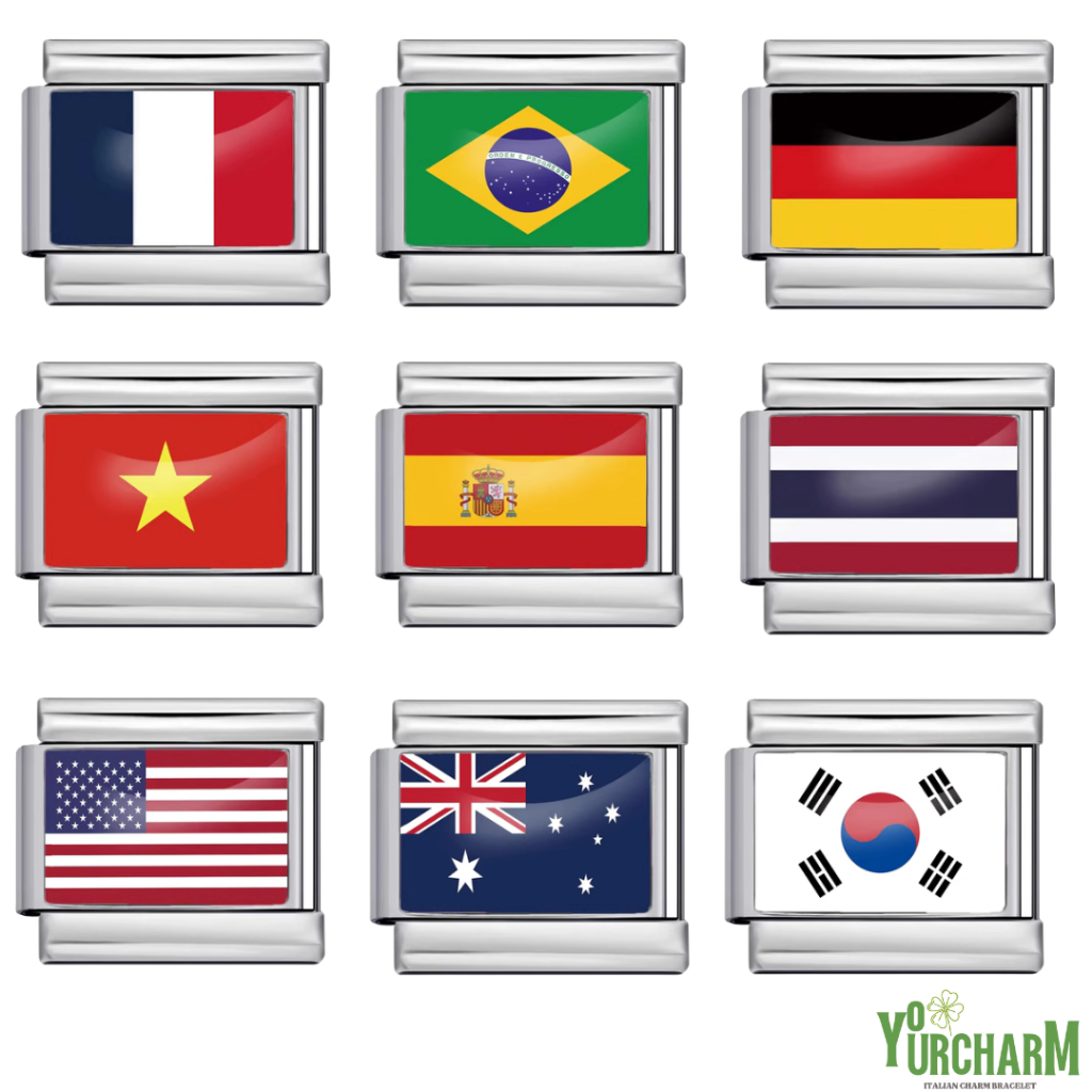 yourcharm italian charm bracelet อิตาเลี่ยนชาร์ม สร้อยข้อมือเลือกลายเองได้ ราคาต่อ 1 ชิ้น flags