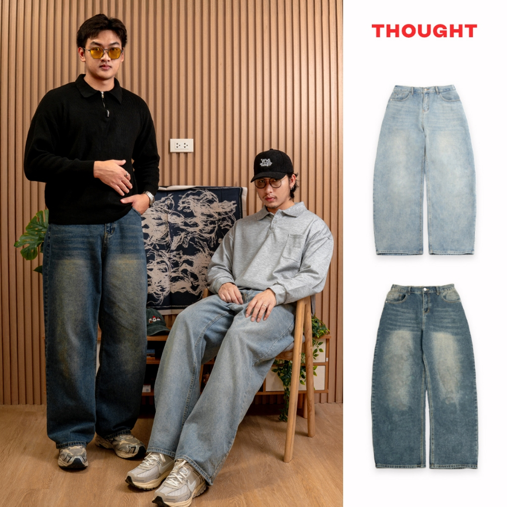 THOUGHT - WIDE-LEG JEANS กางเกงยีนส์เอวยืด ขากระบอกใหญ่