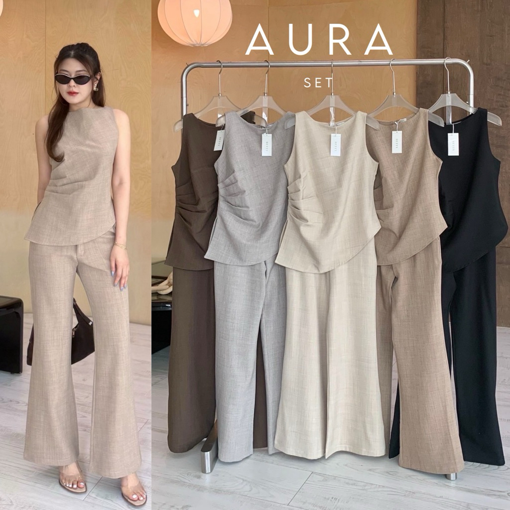 ชุดเซ็ต Aura Set🌷🌺  (ส่งทันที🚗)เสื้อแขนกุดติดกระดุมหลัง ปลายเสื้อเฉียง พร้อมกางเกงทรงขาม้าเล็กๆ | by betty