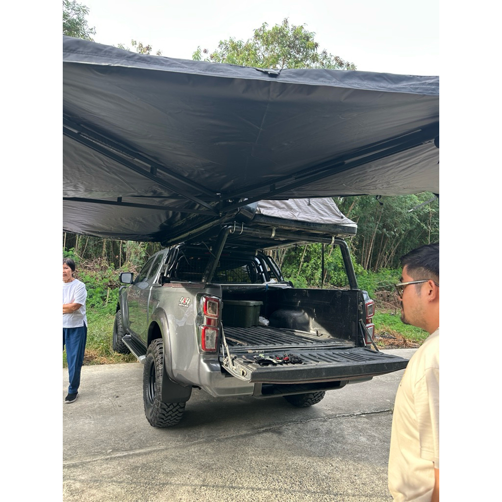 Awning 270 องศา ตัวอัพเกรดล่าสุดแบบสองคาน เป็นรุ่นที่แข็งแรงสามารถกลางได้โดยไม่ต้องใช้เสาลงพื้นเพิ่ม