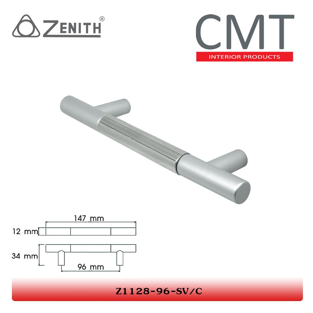 Z1128-96-SV/C มือจับสีซิลเวอร์+สีโครเมี่ยม ขนาด 96 มม. สำหรับงานเฟอร์นิเจอร์ แถมสกรู (M4x25)