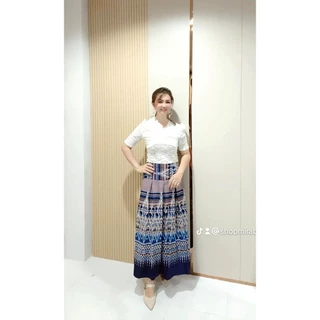 กระโปรงจีบ กระโปรง ผ้าถุง ฟรีไซด์ ผ้าฝ้ายหมักโคลน เย็บสำเร็จ นุ่ม ลายสวย คมชัด เอวยางยืด เอว27-38สะโพก40ยาว 36 นิ้ว ไทย