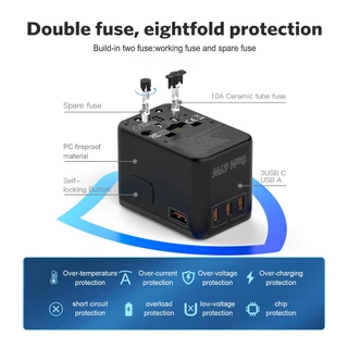 MEEGOO หัวแปลงปลั๊กไฟ แกลเลียมไนไตรด์ Universal Travel Adapter ปลั๊ก AC2500WMax+DC67WMax 1A3C