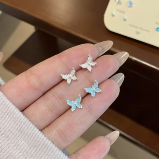 7 คู่/ล็อตแฟชั่นผีเสื้อ เงิน 3D ดอกไม้หู Studs ต่างหูหัวเข็มขัดอุปกรณ์เสริม