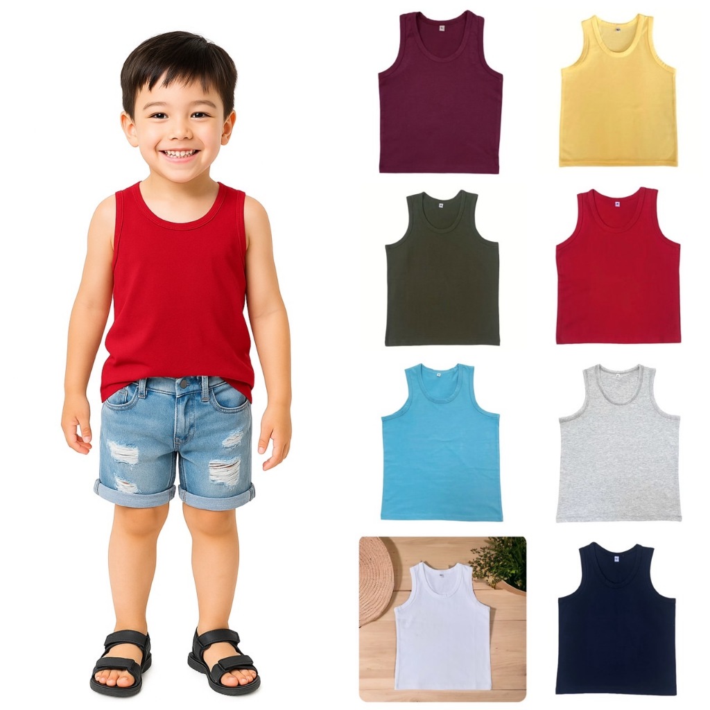 เสื้อกล้ามเด็กชาย-เด็กหญิง อายุ 2-8 ขวบ 14 สี 3 ไซส์  ราคาถูก ผ้าคอตตอน ผ้าไม่ขึ้นขุย Tank Tops for Kids