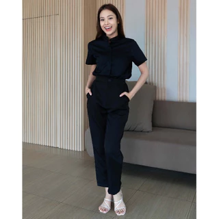 เสื้อเชิ้ตคอจีนผู้หญิง เสื้อแขนสั้น เชิ้ตคอจีน มินิมอล ใส่ทำงาน ประชุม ผ้าคอตตอนอย่างดี เสื้อสวย