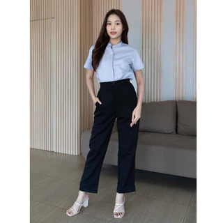 เสื้อเชิ้ตคอจีนผู้หญิง เสื้อแขนสั้น เชิ้ตคอจีน มินิมอล ใส่ทำงาน ประชุม ผ้าคอตตอนอย่างดี เสื้อสวย