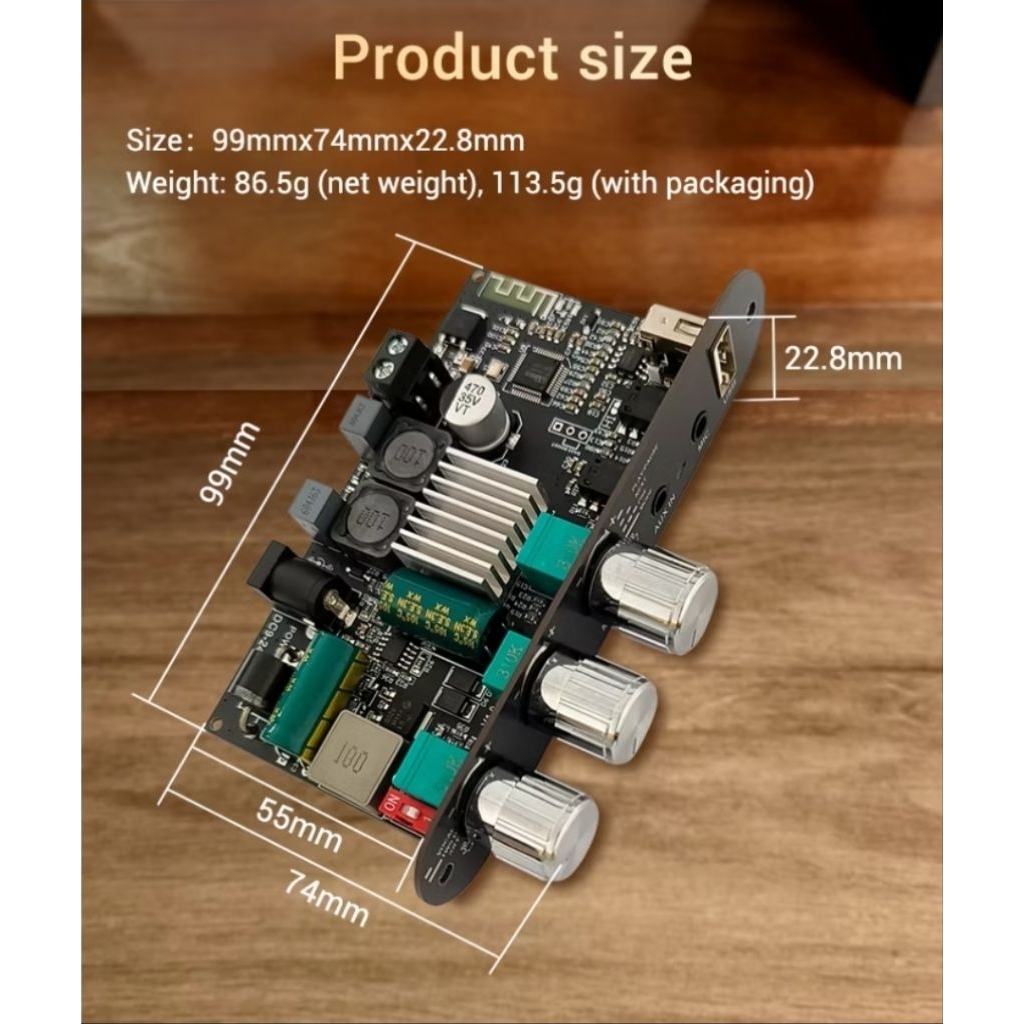 zk1001um(แท้) อัพเกรดแล้ว บลูทูธ5.3 Mono TPA3166D2 กำลัง100วัตต์ DC 9-24V แอมป์จิ๋วแรงๆ  เสียบไมค์ได