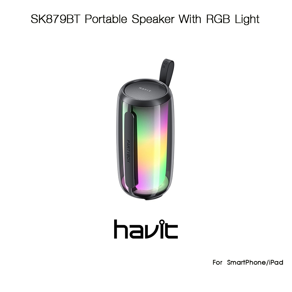 HAVIT SK879BT Portable Speaker With RGB Light ลำโพงบูลทูธไฟ360องศาเกรดพรีเมี่ยม สำหรับ SmartPhone/iP