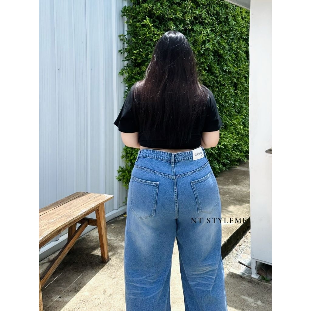 กางเกงยีนส์ทรงกระบอกกลางสาวอวบ Unisex ใส่ได้ทั้งหญิงและชาย(เอว34-46นิ้ว) - รูปที่ 7