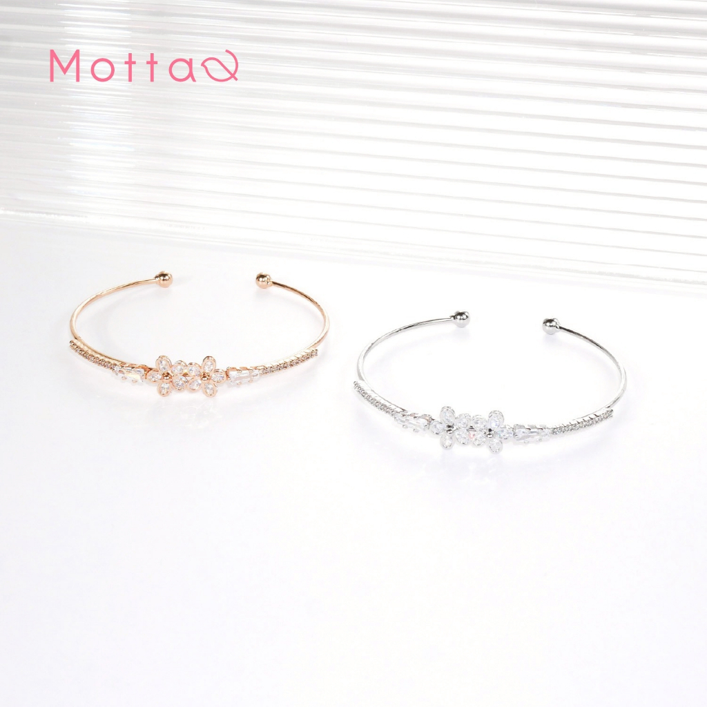 Motta Bangle กำไลข้อมือชุบทองคำขาว ดอกไม้คู่สุดคิวท์