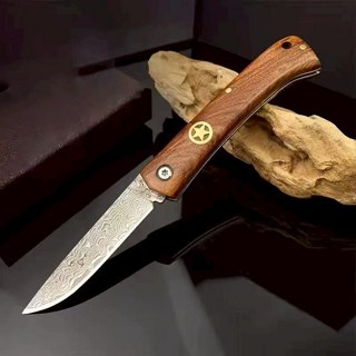 มีดพับ ดามัสกัสแท้  ด้ามไม้ มีดพก EDC Camping Survival ไม่มี…