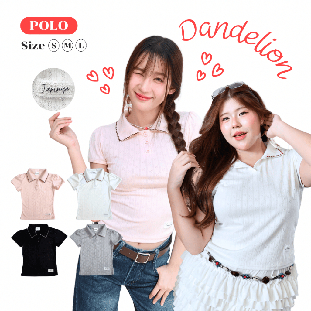 JARINYA (S-L) เสื้อโปโลแขนสั้นถักปัก Jarinya คอปกแต่งขอบหยัก (T999)