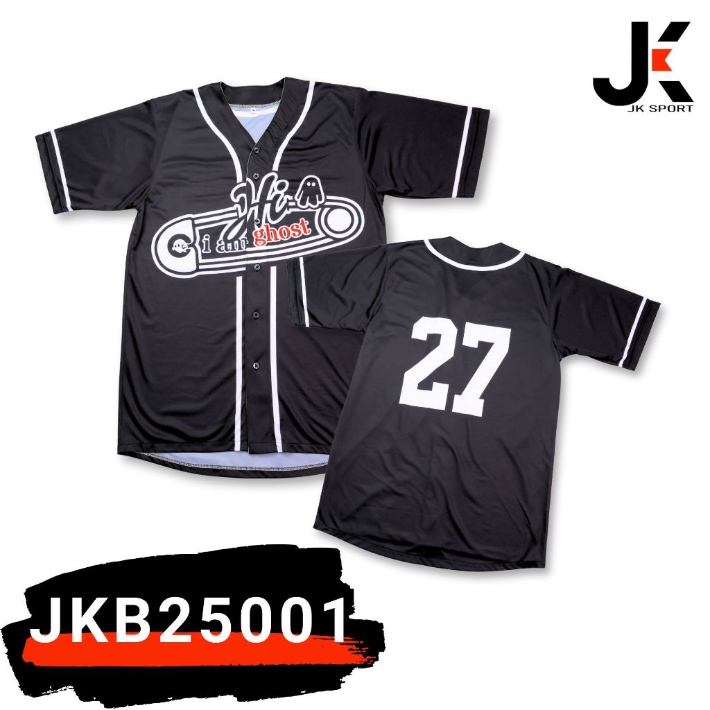 เสื้อเบสบอล JKB25001 แห้งเร็ว ระบายอากาศได้สบาย กระดุมจริง เลขด้านหลังเป็นแบบสุ่ม