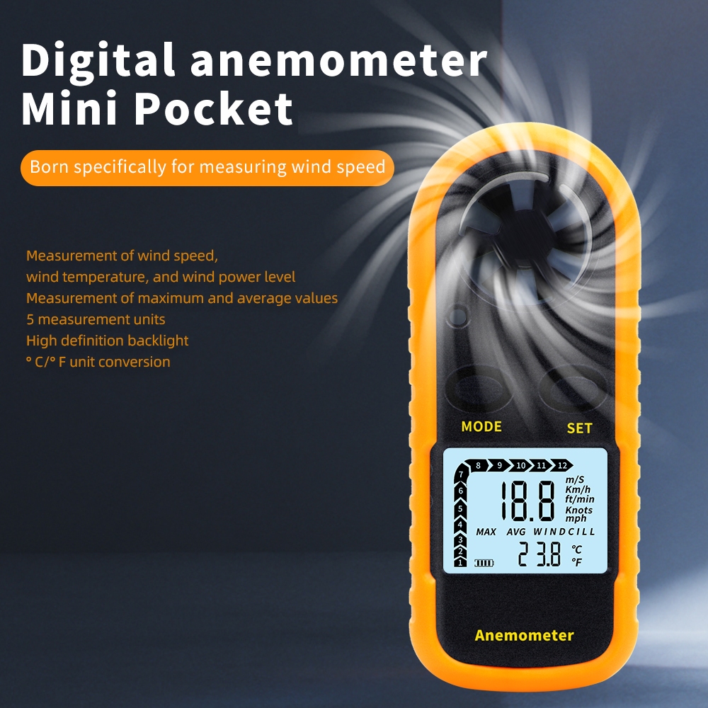 GM816 เครื่องวัดความเร็วลมแบบดิจิตอลพร้อมจอ LCD เครื่องวัดอัตราการไหลของอากาศแบบพกพา