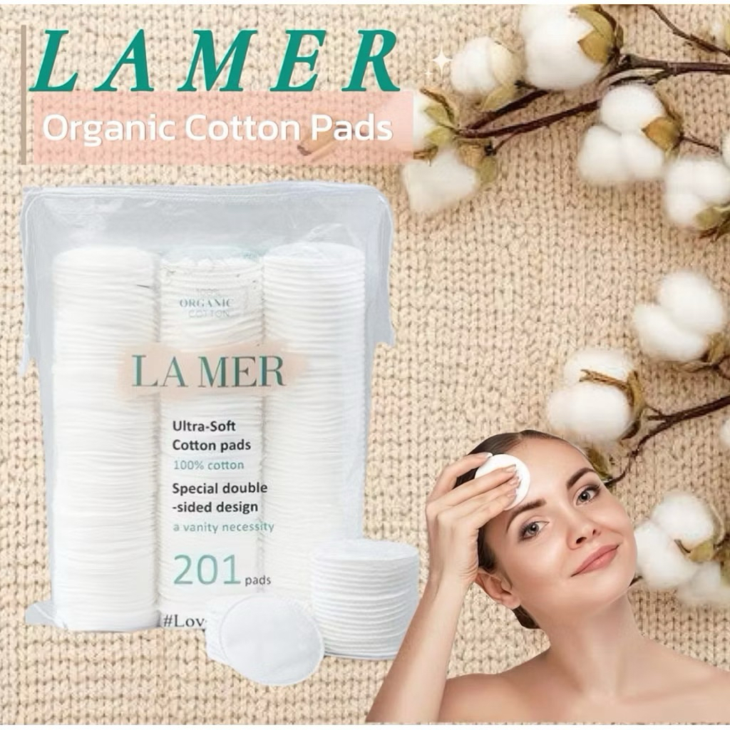 พร้อมส่ง 🇹🇭 L a•M e r Organic Cotton Pads สําลีทําความสะอาดผิวหน้า 201 pcs. แผ่นกลมรีดขอบ เนื้อนุ่ม ไม่บาดผิว ไม่เป็นขุย