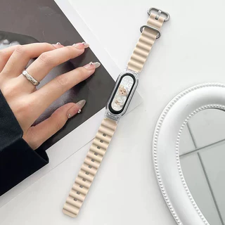 สายนาฬิกาซิลิโคนแบบมารีนสำหรับ Xiaomi Mi Band 7/8/9/10, สายนาฬิกาสำหรับกีฬาสำหรับ Xiaomi Mi Band 3/4/5/6