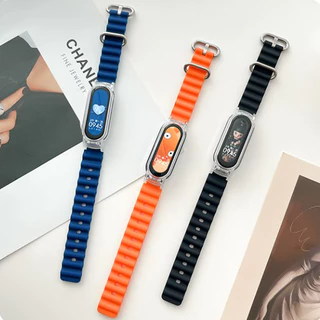 สายนาฬิกาซิลิโคนแบบมารีนสำหรับ Xiaomi Mi Band 7/8/9/10, สายนาฬิกาสำหรับกีฬาสำหรับ Xiaomi Mi Band 3/4/5/6