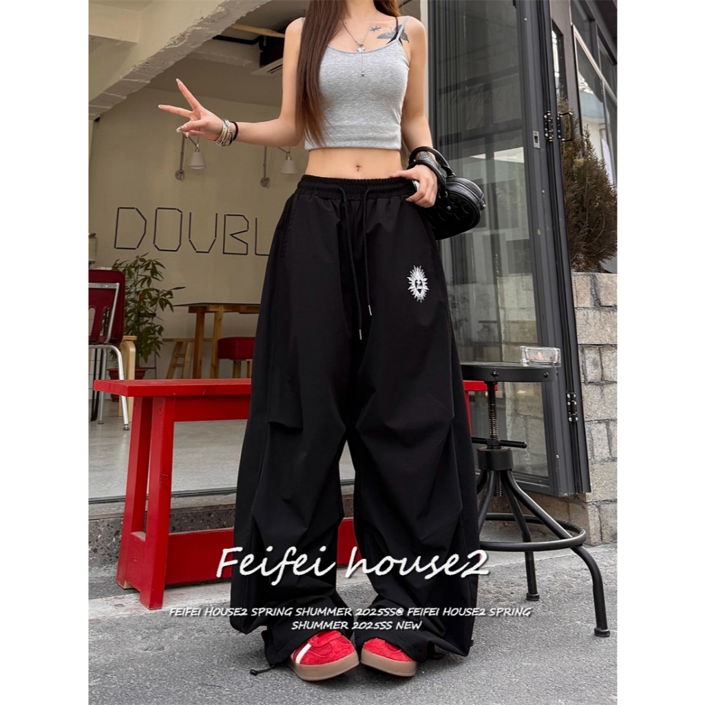 [Quick-drying fabric jazz dance sports pants]กางเกงขากว้างจีบสไตล์แจ๊สแดนซ์สไตล์อเมริกันสำหรับฤดูร้อน