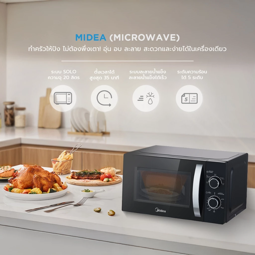 Midea ไมโครเวฟไมเดียความจุ 20 ลิตร (Microwave ขนาด 20L) รุ่น MM720CJ9-1*รับประกันสินค้า 3 ปี / รับประกันแมคนีตรอน 10 ปี thumbnail 7
