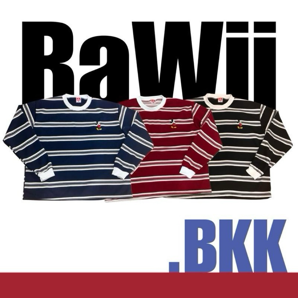 [ Rawii jeans ] เสื้อคอกลม ลายทางแขนยาวจั๊มแขน ปักน้องมิก