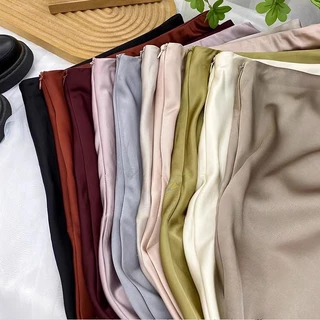 11 สี S-6XL กระโปรงผ้าซาตินกระโปรงยาว เอวสูง ผ้าซาติน ลายนางเงือก