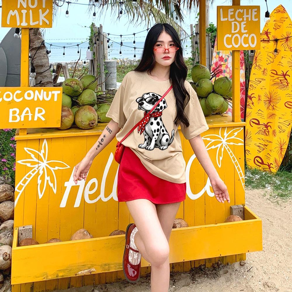 Cupid เสื้อสีฟอก เสื้อน่ารัก เสื้อยืด oversize รูปแบบถนน โคตรนุ่ม ผ้าคอตตอน ลาย "QOLLECTION DOG" สิน