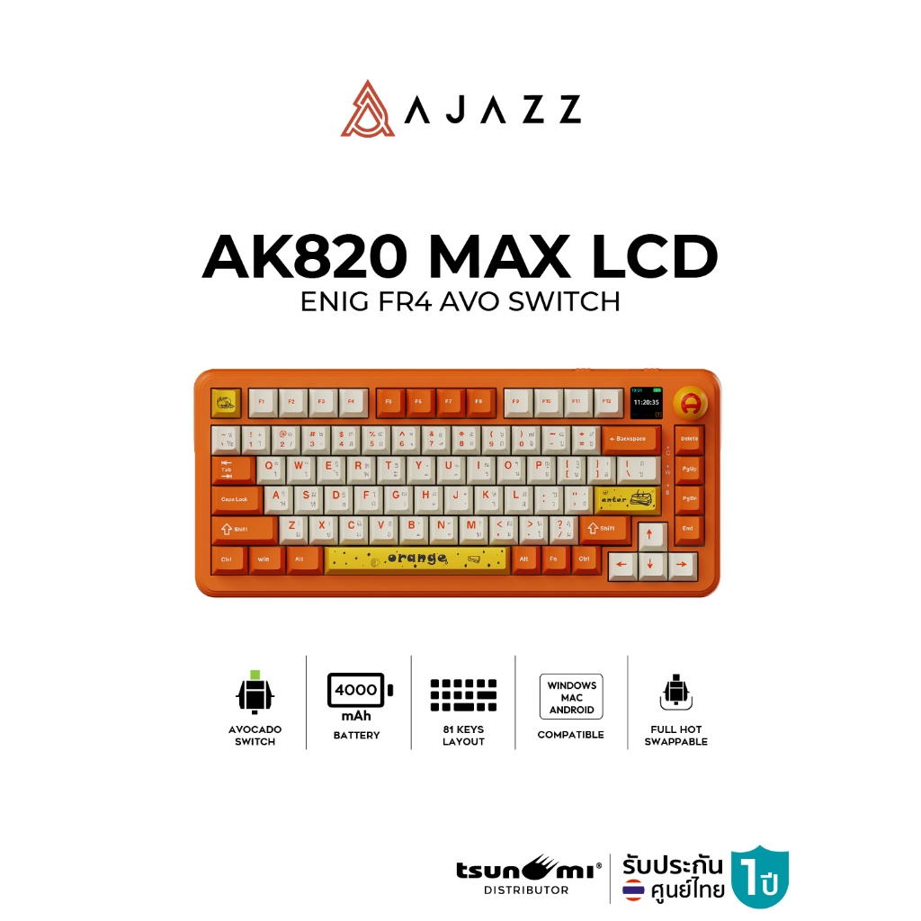 คีย์บอร์ดเกมมิ่ง Ajazz AK820 Max LCD ENIG FR4 Gasket Tri-Mod RGB Avo Switch Mechanical Keyboard รับป