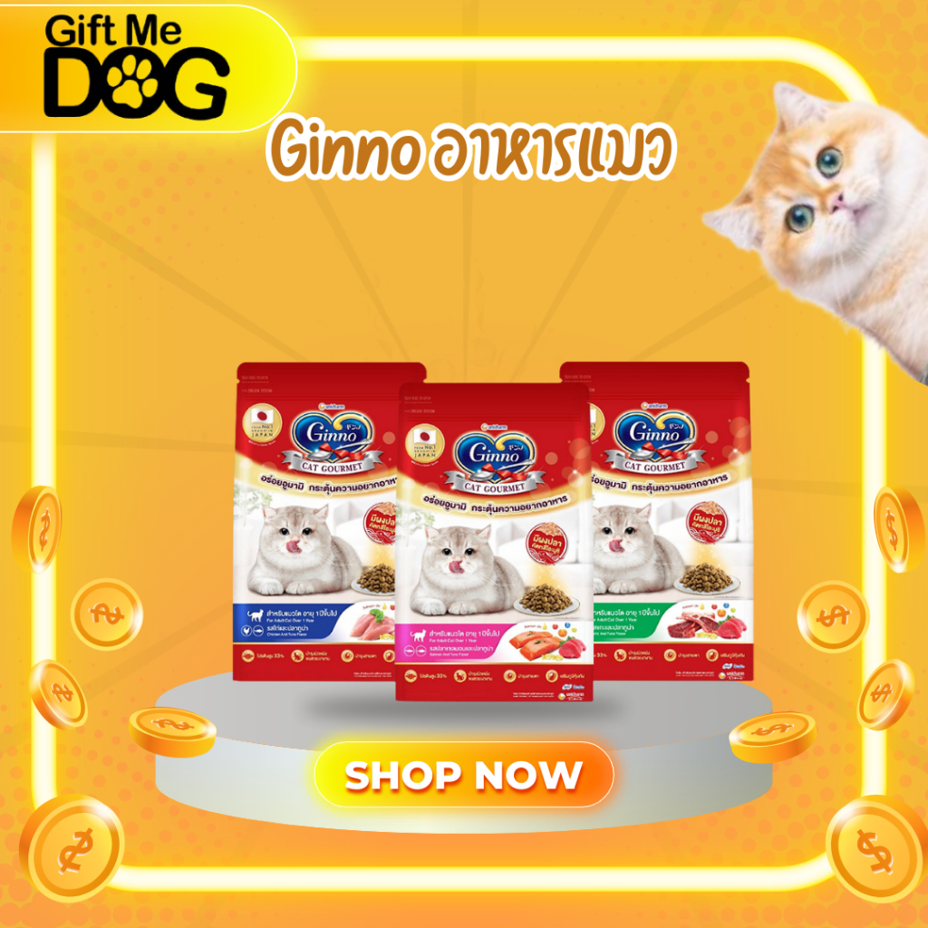 Ginno Cat Dry Food กินโนะ อาหารเม็ดแมว แมวทุกสายพันธุ์ สำหรับแมวอายุ 1 ปีขึ้นไป 380กรัม
