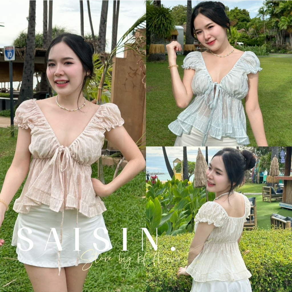 เสื้อแขนตุ๊กตา ผูกโบว์ด้านหน้า สไตล์น่ารักปนเซ็กซี่ P31
