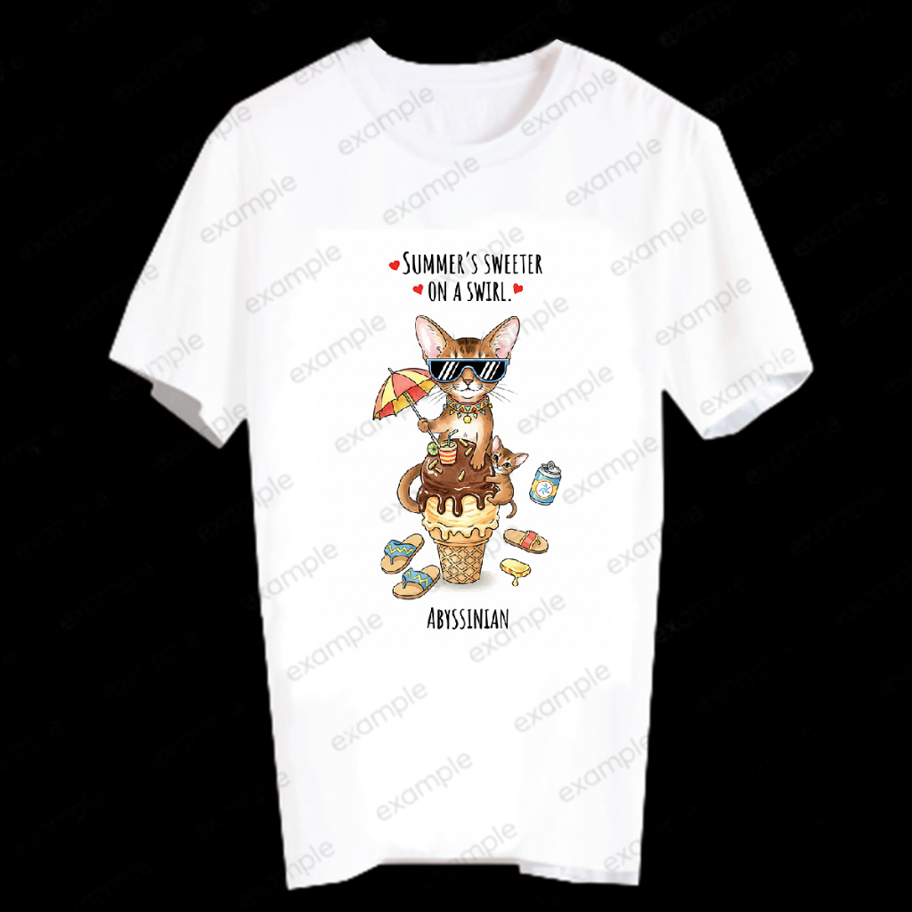 เสื้อยืดแขนสั้น สกรีนลายแมวน่ารัก สไตล์เกาหลี T-Shirt Unisex Summer SUMOW70 Abyssinian