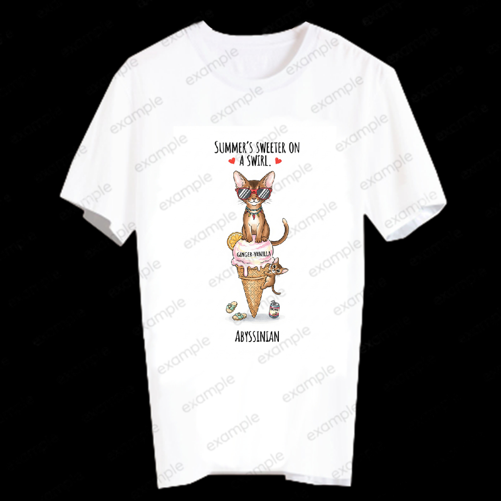 เสื้อยืดแขนสั้น สกรีนลายแมวน่ารัก สไตล์เกาหลี T-Shirt Unisex Summer SUMOW110 อะบิสซิเนียน Abyssinian