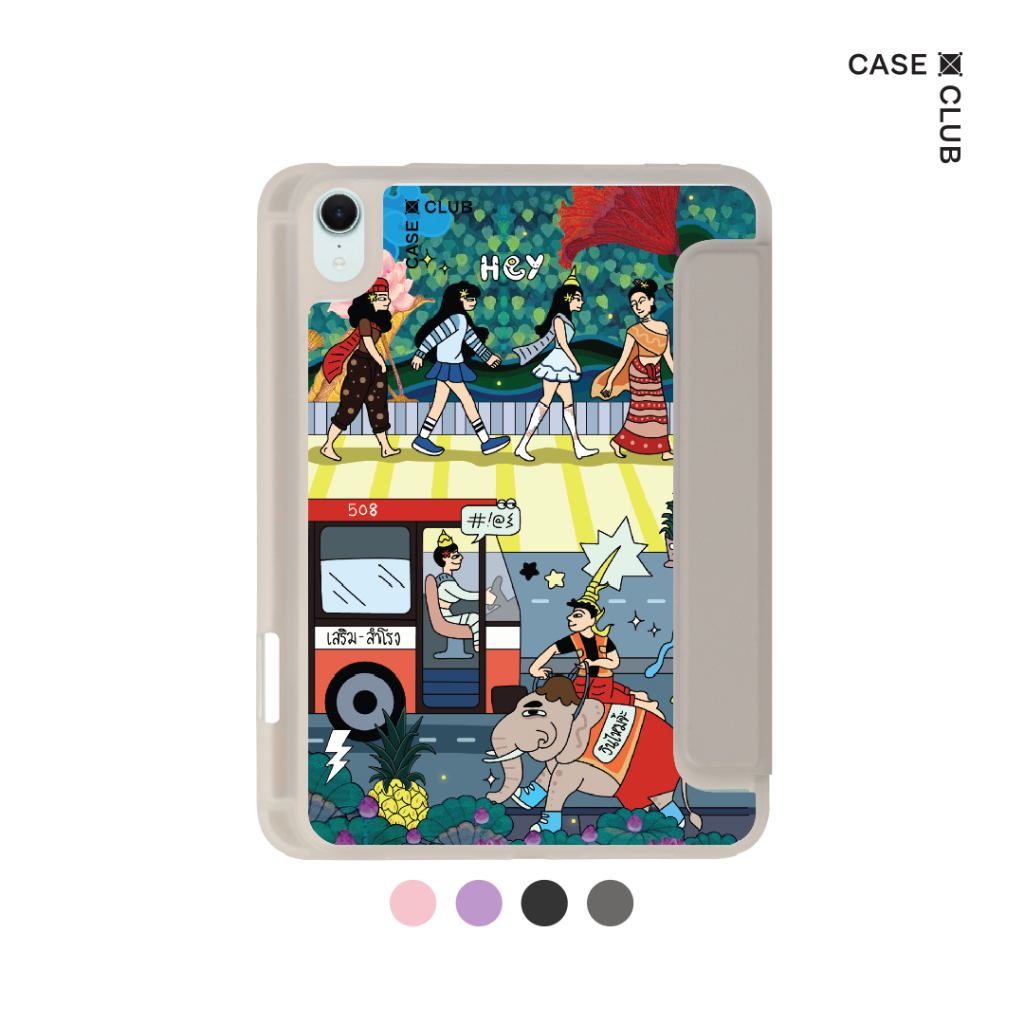 CaseClub เคสไอแพด หลังใส ฝาปิดสี ลาย Thai Cross The Road สำหรับ iPad Pro/iPad Air/iPad Mini/iPad Gen เสน่ห์เมืองไทย