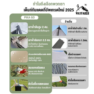 WAYFARER ฟลายชีทเต็นท์ ฟลายชีท ผ้าใบ 3x3 3x4m ฟายชีทพร้อมเสา เต้นท์แคมปิ้ง อุปกรณ์เดินป่าตั้งแคมป์ กันแดด เต้นท์แคมปิ้ง