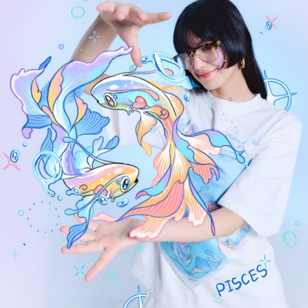 Tohns Pisces Oversized T-shirt เสื้อยืดพิมพ์ลาย ราศีมีน (Pisces) เปิดรับพลังแห่งจินตนาการและความเมตต