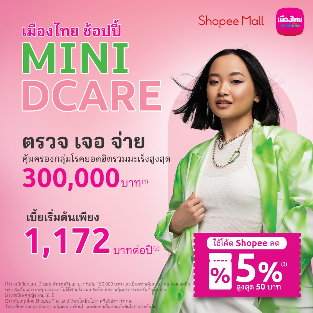 [E-voucher] ประกันโรคมะเร็งและโรคยอดฮิต : เมืองไทย ช้อปปี้ Mini D Care - แผน 150,000 สำหรับอายุ 35-40 ปี
