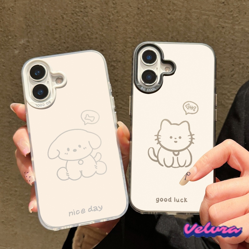 น่ารักลูกสุนัขลูกแมวคู่รักเข้ากันได้เคสไอโฟน 16 11 13 15 7 Plus 12 14 Pro Max XR X XS Max 16 7 14 8 Plus 16 Pro Max เคส