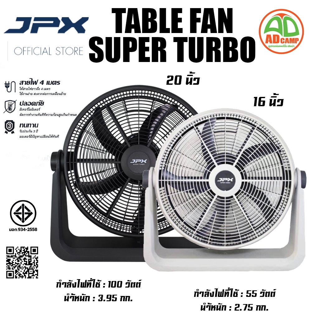 พัดลม JPX 16 นิ้ว 20 นิ้ว new 2025 พัดลมแคมป์ปิ้ง ลมแรง  ปรับได้ 3 ระดับ แข็งแรง ทนทาน ประกัน3ปี