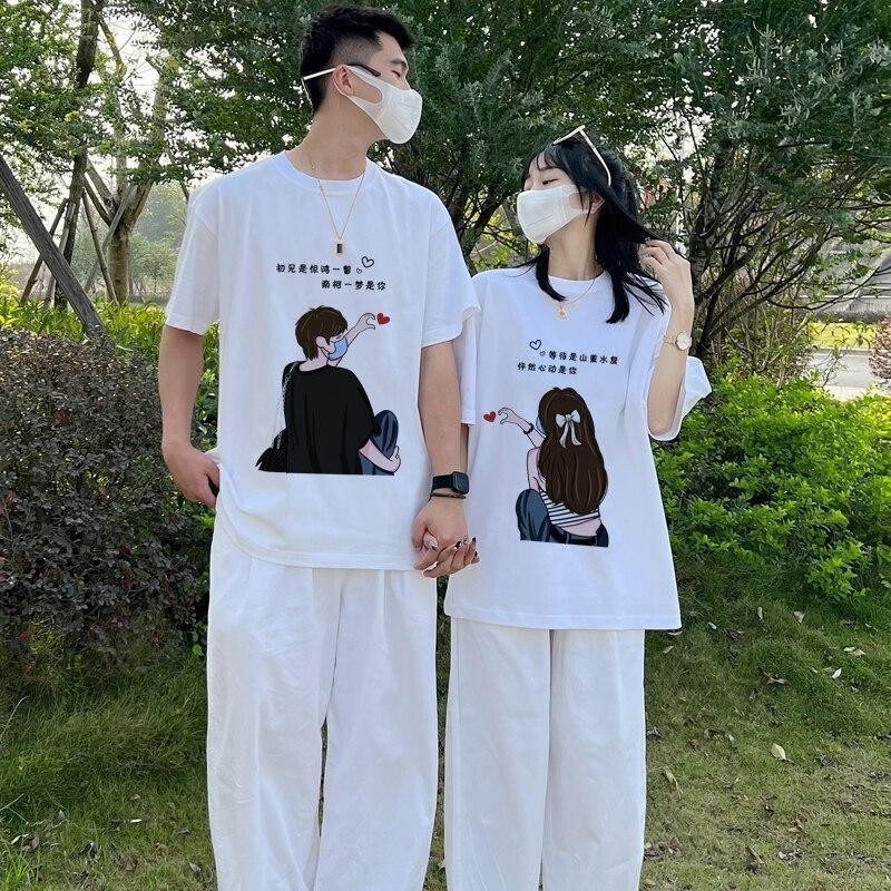 เสื้อคู่กับแฟนน่ารักๆ น่ารัก casual ที่มีสไตล์และทันสมัย COD จัดส่งจากกรุงเทพฯ สีดำ สีขาว ผ้าฝ้าย 100% T-R S-5XL เสื้อ