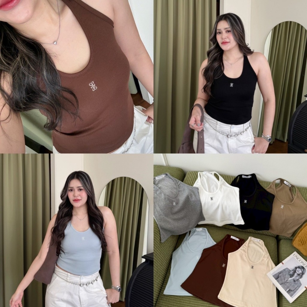 Basic U top เสื้อกล้ามคอเว้าทรงเบสิค งานปัก (ผ้าร่อง) งานSize M-L AOMMKOSHOP - S94