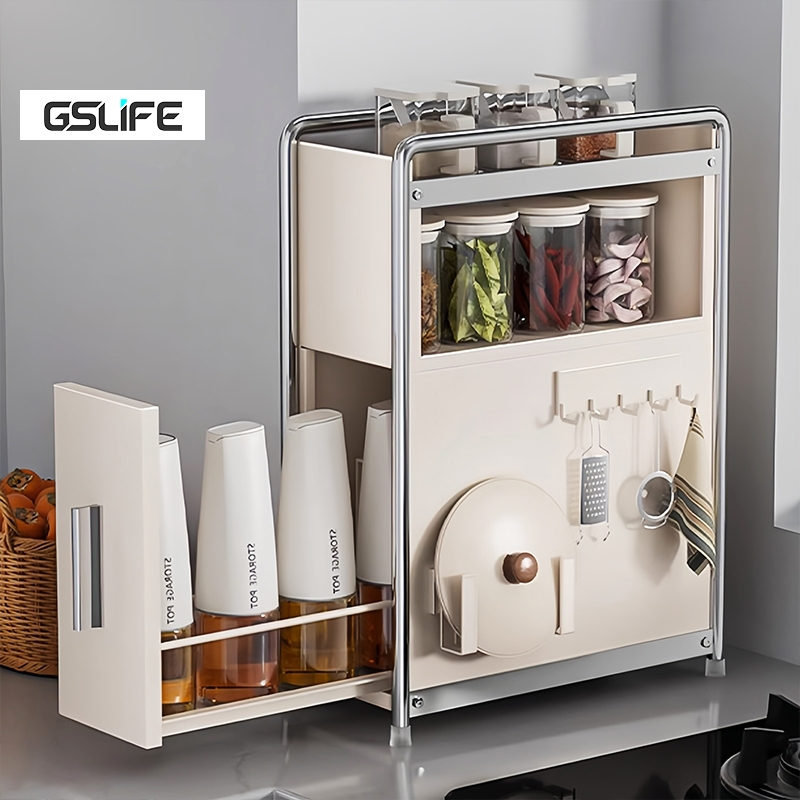 GSlife ชุดลิ้นชักเก็บเครื่องเทศ สไลด์ออก บางพิเศษ สำหรับครัว ประหยัดพื้นที่ พร้อมรางเลื่อนไร้เสียง​