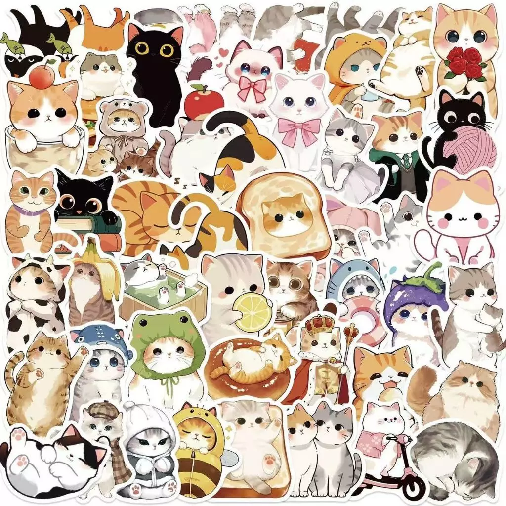 1 แพ็ก 50 ชิ้น การ์ตูน น่ารัก แมว สติ๊กเกอร์ ใช้ตกแต่งกระเป๋าเดินทาง เคสไอแพด แก้วน้ำ เคสโทรศัพท์ แล็ปท็อป กีตาร์