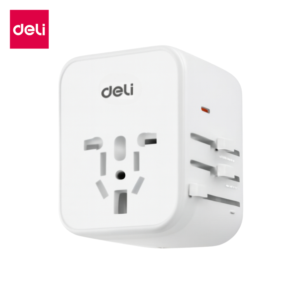 Deli หัวแปลงปลั๊กไฟ อะแดปเตอร์แปลงไฟ ใช้ต่างประเทศ ปลั๊กแปลง USB TypeC ชาร์จไว Travel Adapter